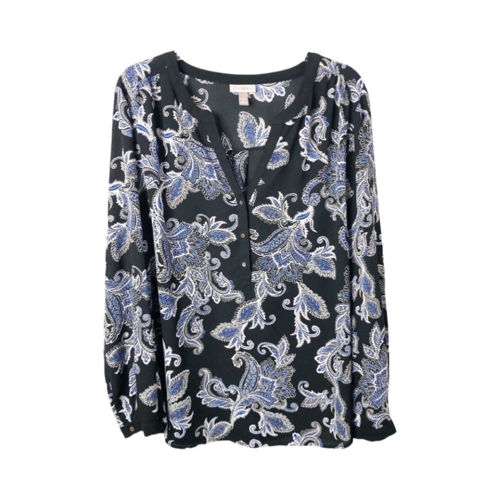 Roz & Ali V-Neck Floral Patterned Long Sleeve Blouse Size M